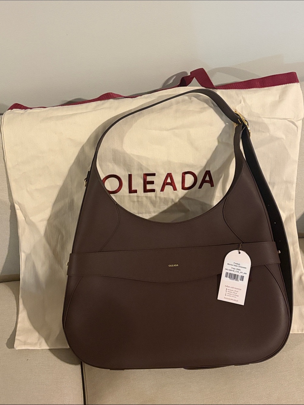 OLEADA Marina Hobo Large – Chocolate Brown Leather – New / Never Carried